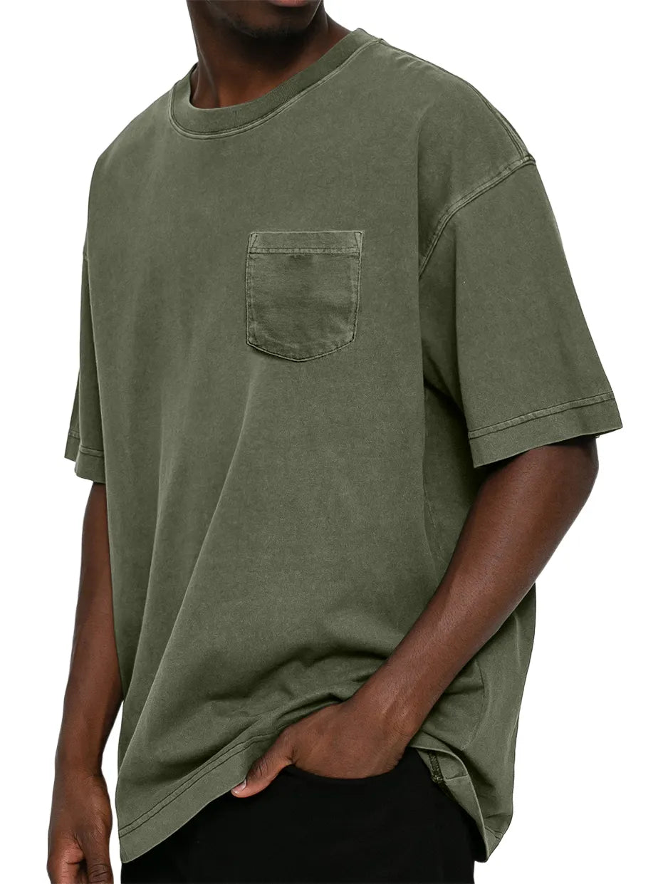 Men's Retro Distressed Washed Pocket Short-sleeved T-shirt