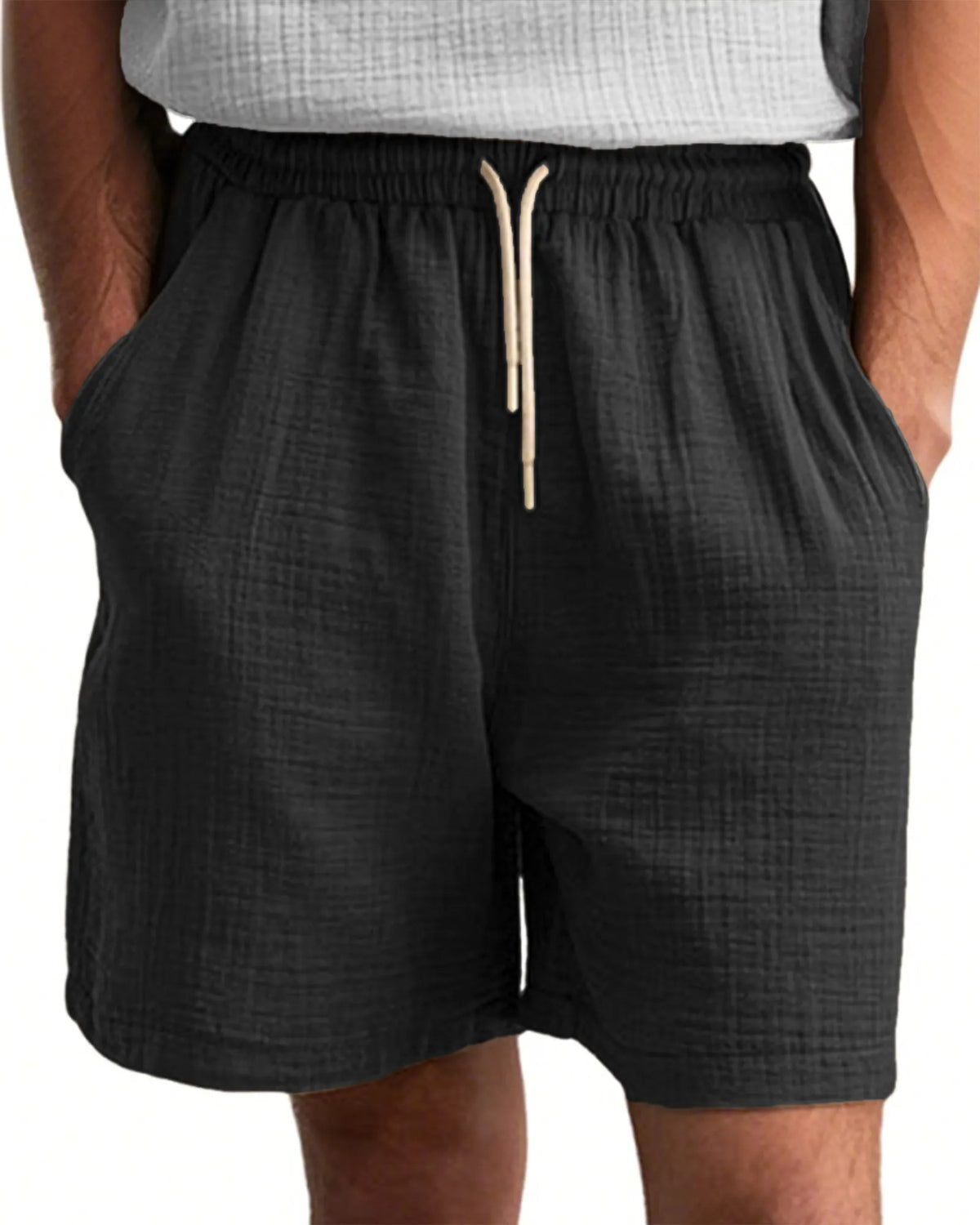 Men's Comfort Gauze Musilin Daily Casual Lace-Up Shorts with Pockets