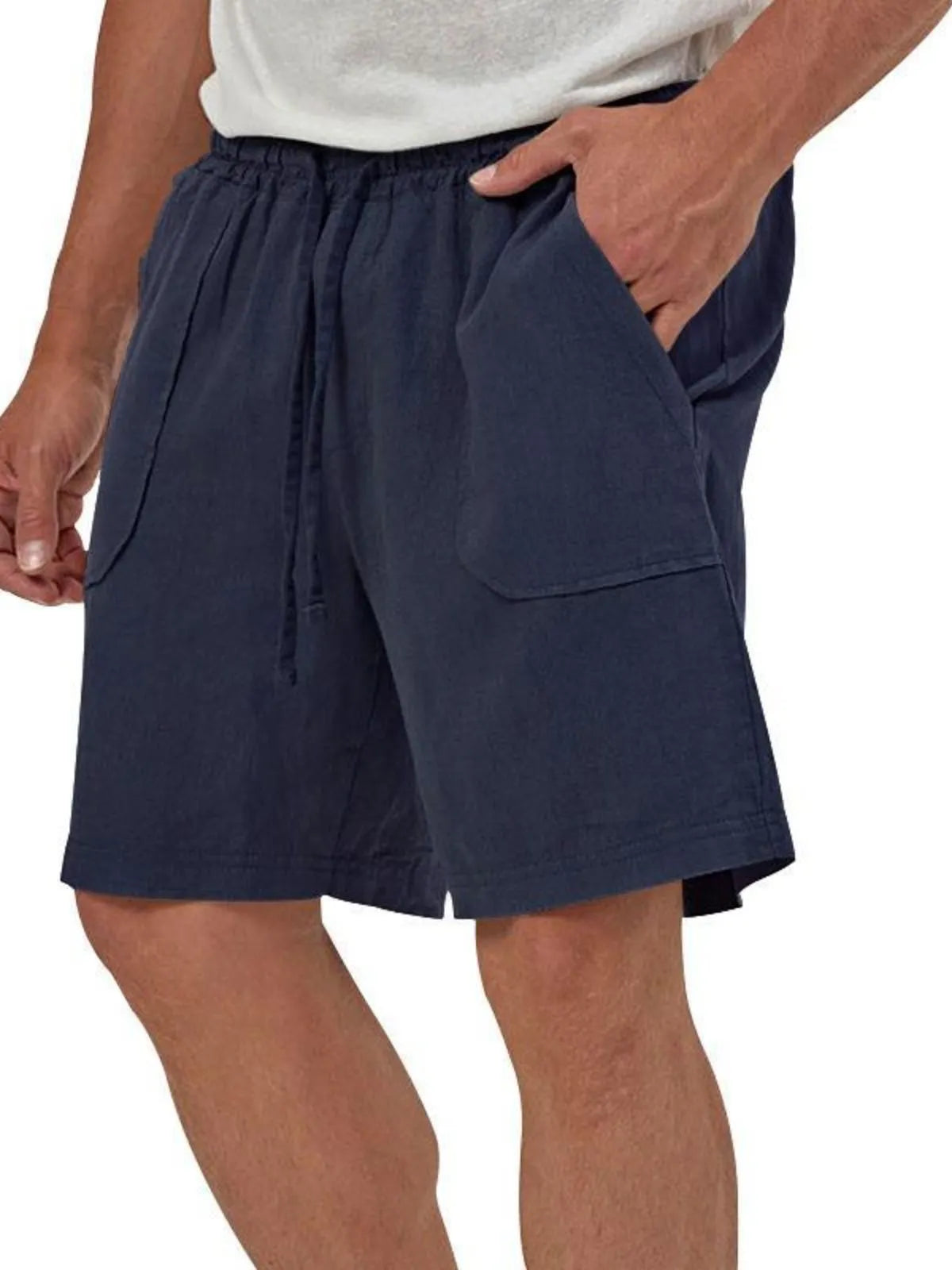 Men's Linen Casual Vacation Double Pocket Drawstring Elastic Waist Shorts Cropped Pants
