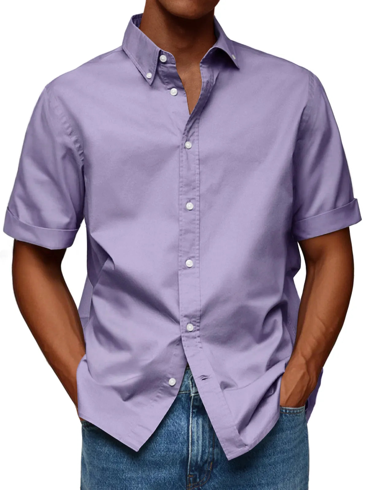 Men's Fashion Casual Lapel Solid Color Comfortable Short Sleeve Shirt
