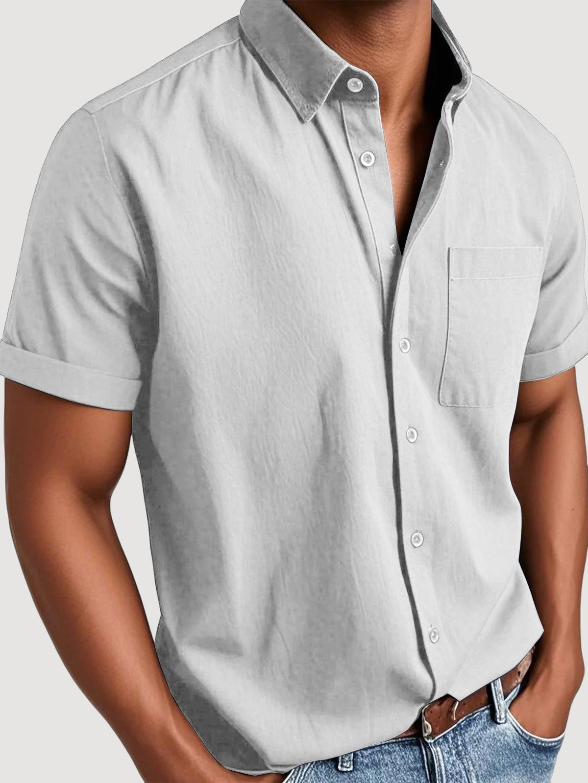 Men's Basic Retro Washed Pocket Short-sleeved Shirt