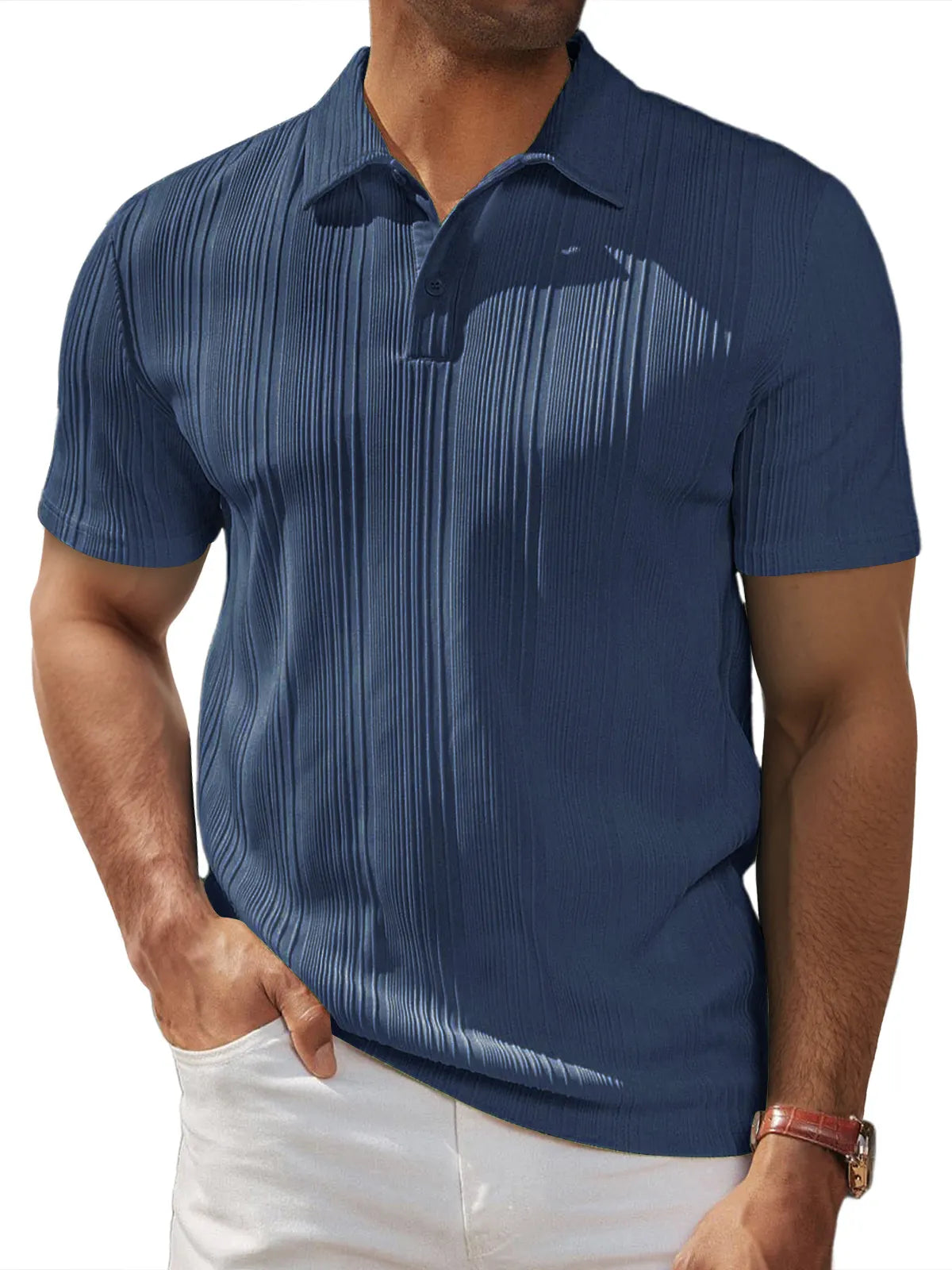 Men's Daily Casual Loose Textured Lapel Button Short-sleeved Polo Shirt