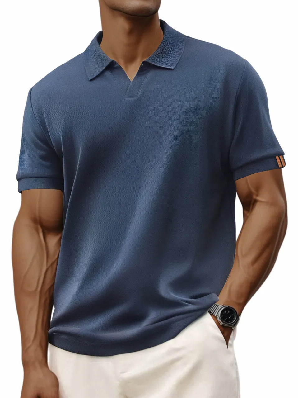 Men's Retro Casual V-neck Short-sleeved Polo Shirt