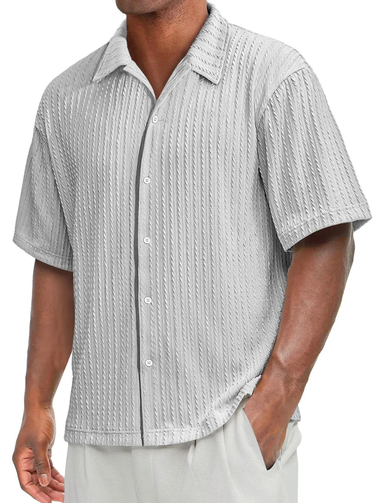 Men's Daily Texture Casual Lapel Solid Color Comfortable Short-sleeved Shirt