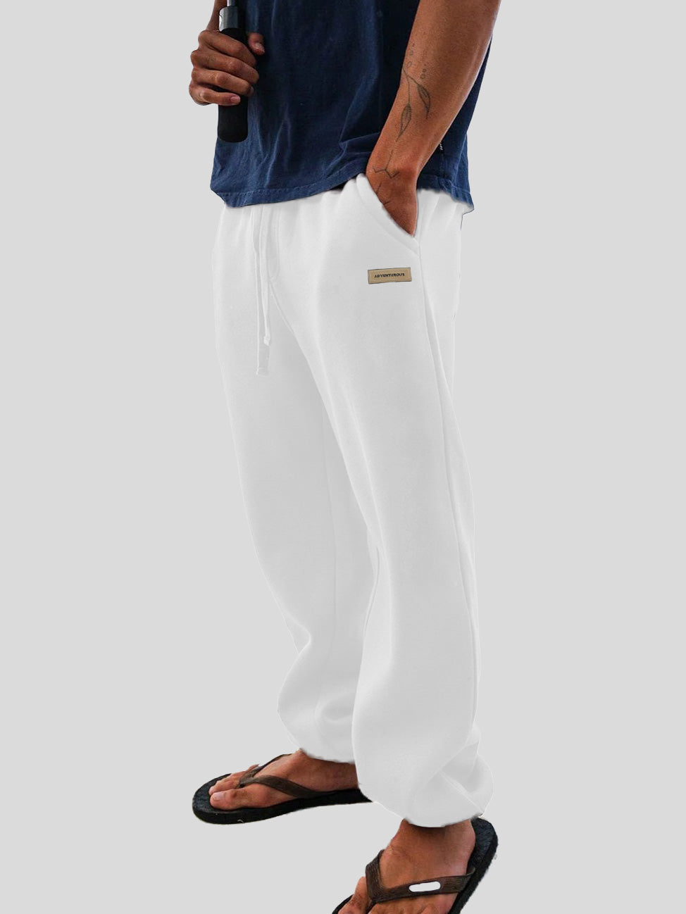 Men's Fashion Casual Sports Logo Embroidered Pocket Cuffed Trousers