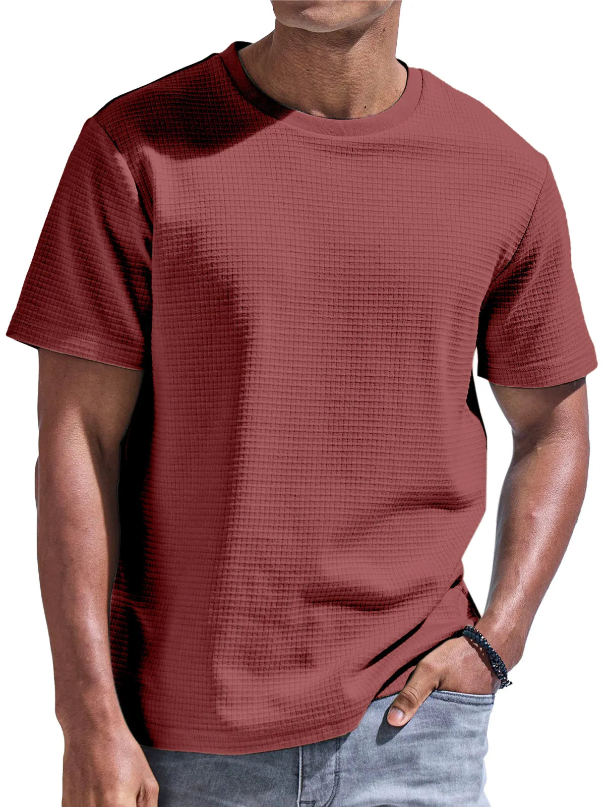 Men's Solid Color Waffle Comfort Short Sleeve T-shirt
