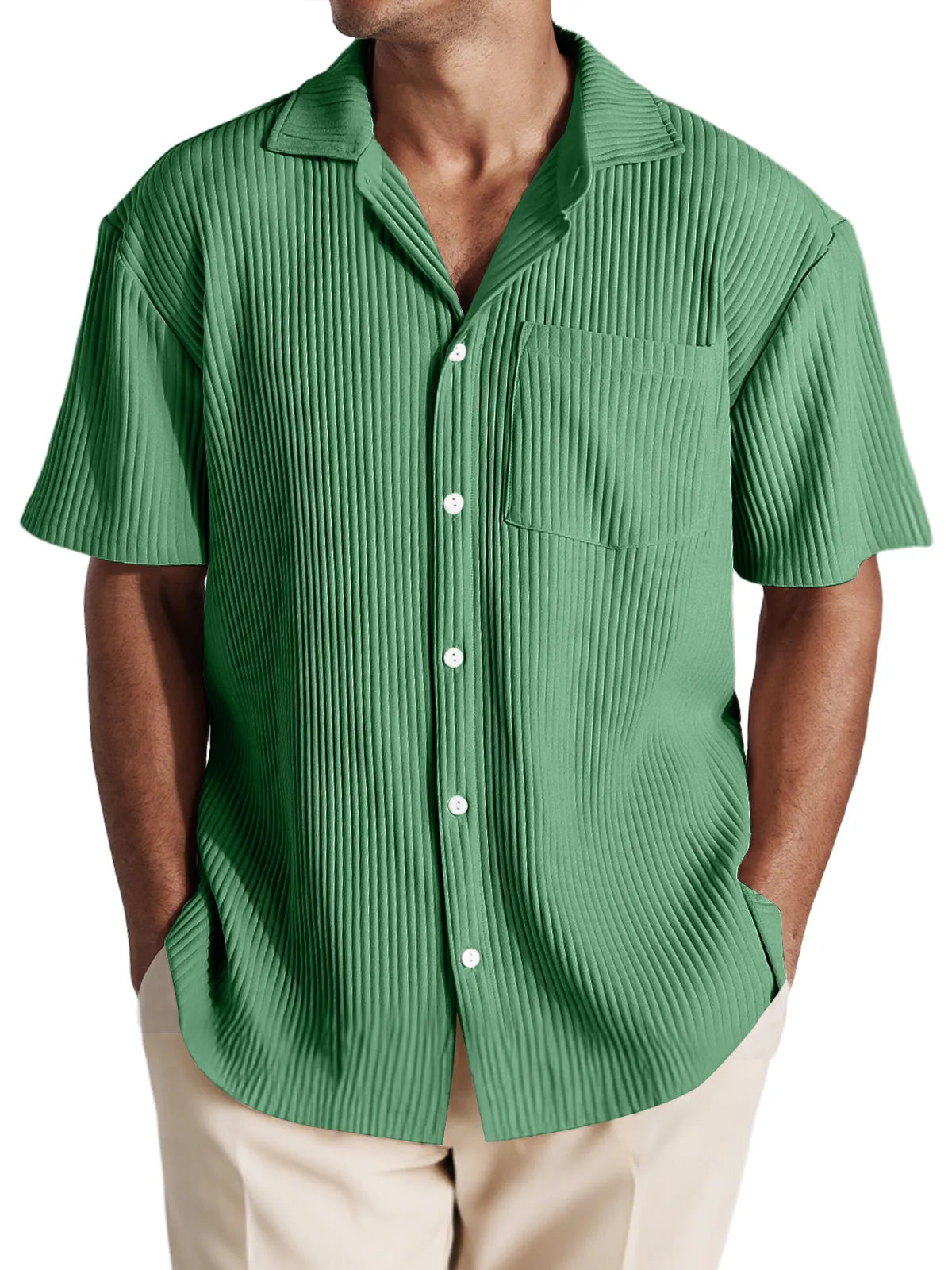 Men's Casual Pit Lapel Button-Down Comfortable Short-Sleeved Shirt