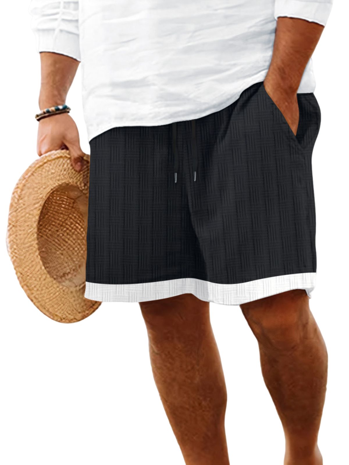 Men's Beach Texture Jacquard Casual Lace-Up Shorts