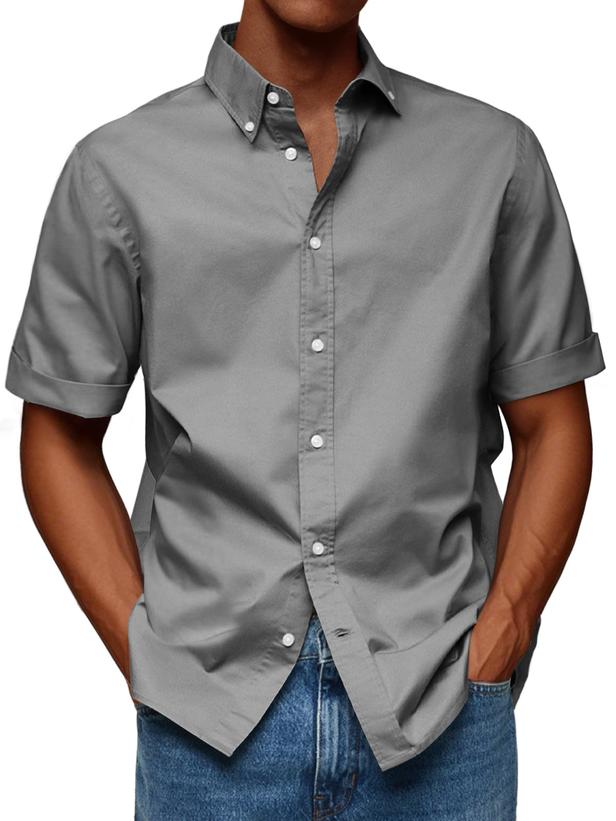 Men's Fashion Casual Lapel Solid Color Comfortable Short Sleeve Shirt