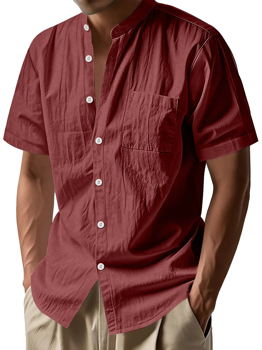 Men's Daily Stand-up Collar Casual Comfortable Short-sleeved Shirt