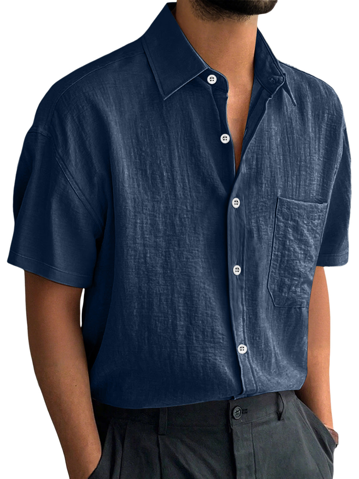 Men's Everyday Casual Lapel Pocket Comfort Short Sleeve Shirt