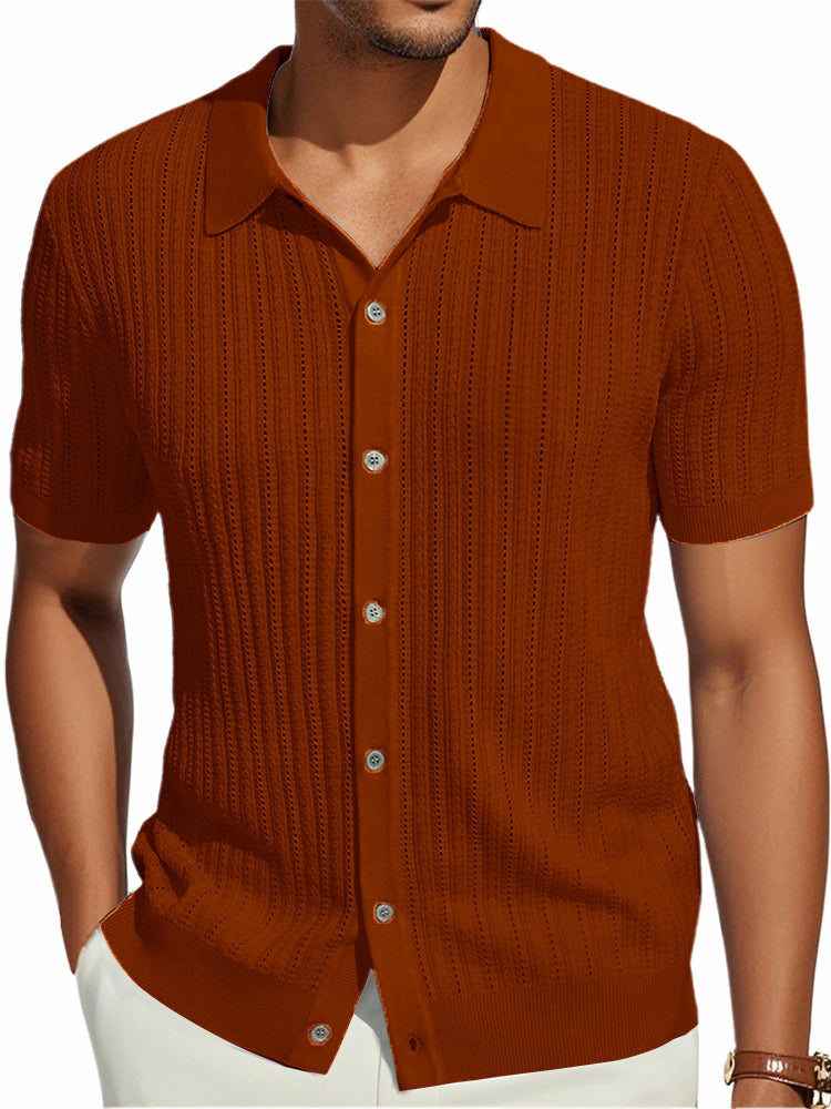 Men's Knitted Retro Fashion Striped Stretch Casual Short-sleeved Shirt