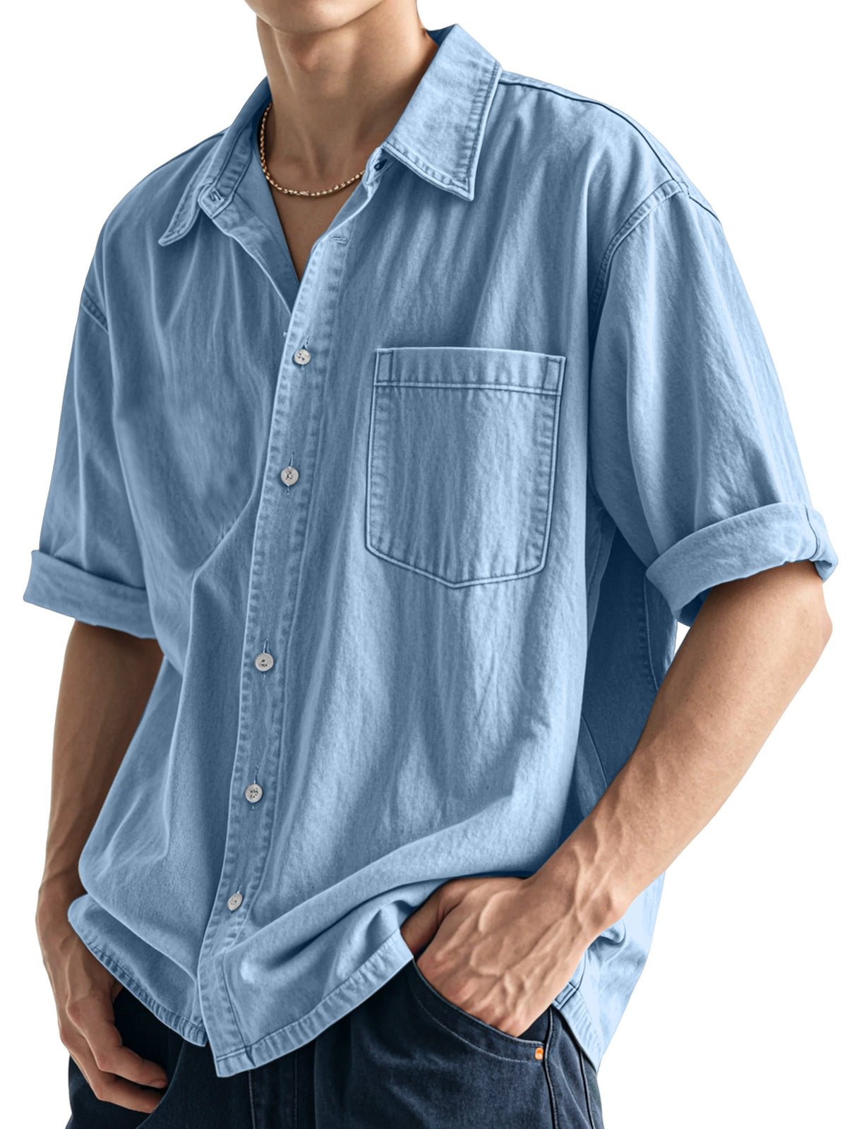 Men's Casual Simple Daily Solid Color Short Sleeve Shirt
