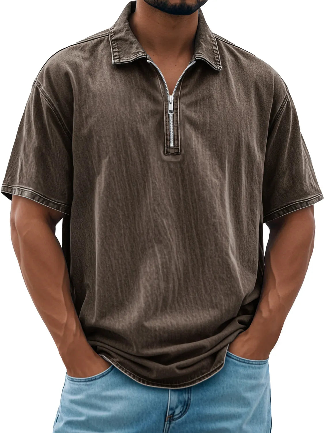 Men's Retro Daily Lapel Zipper Casual Short Sleeve POLO Shirt