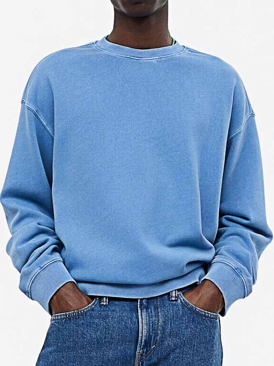 Men's Fashionable Casual Distressed Washed Long-sleeved Crew Neck Sweatshirt