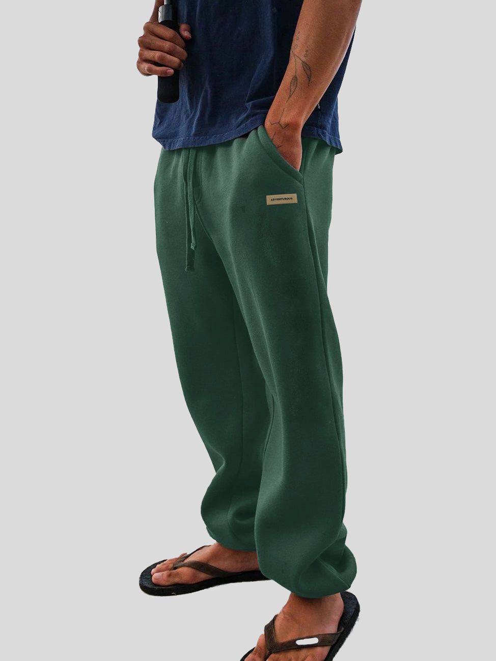 Men's Fashion Casual Sports Logo Embroidered Pocket Cuffed Trousers