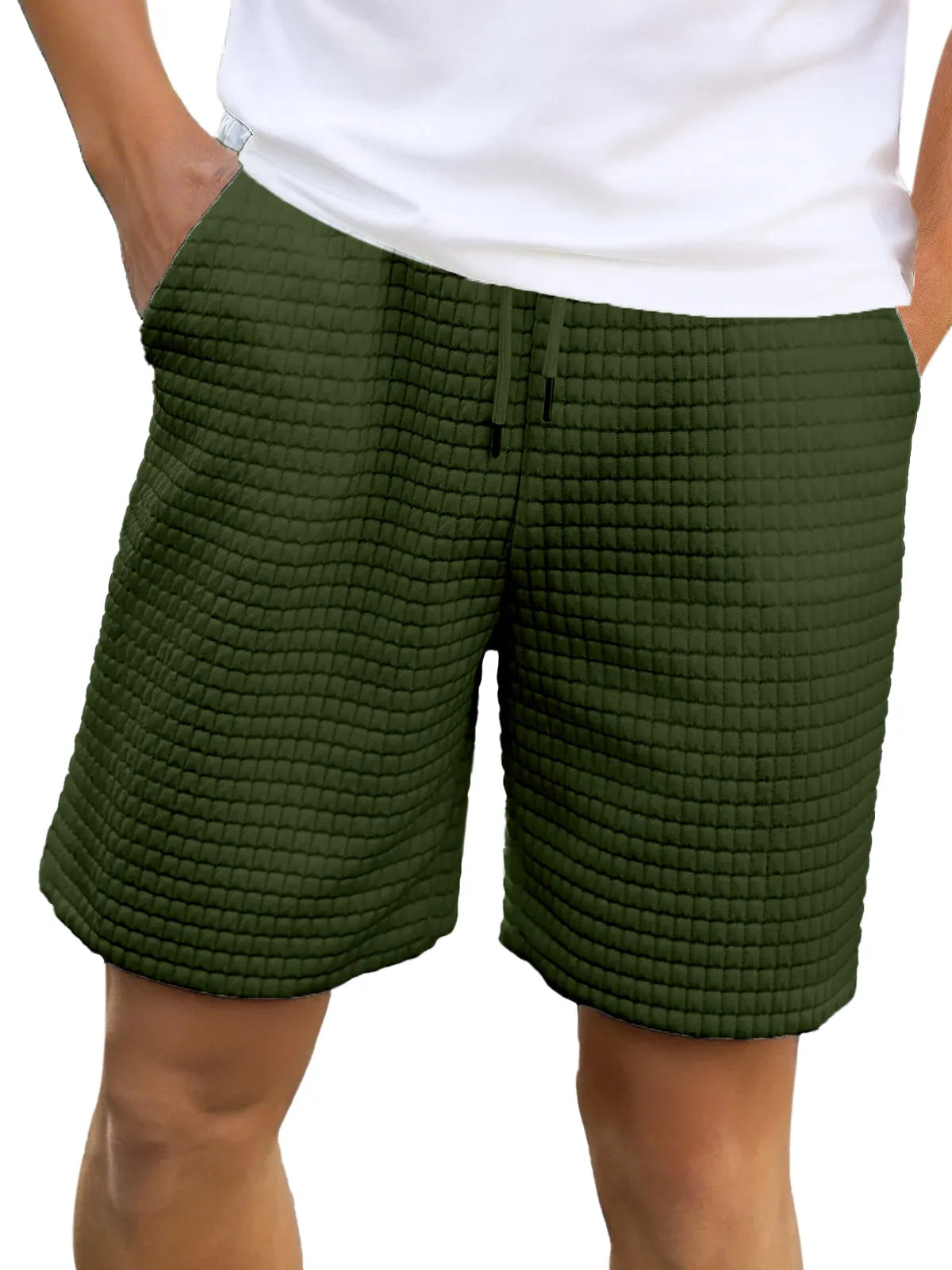 Men's Casual Solid Color Small Checkered Loose Shorts