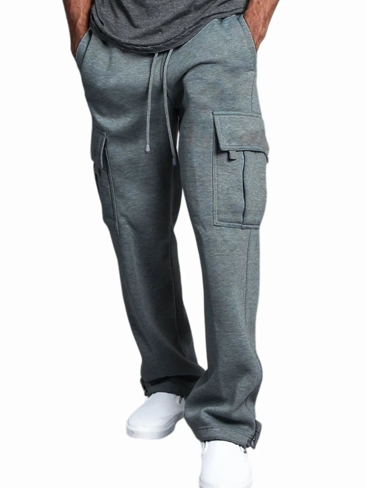 Men's Practical Multi-Pocket Retro Workwear Casual Sweatpants Elastic Waist Straight Trousers