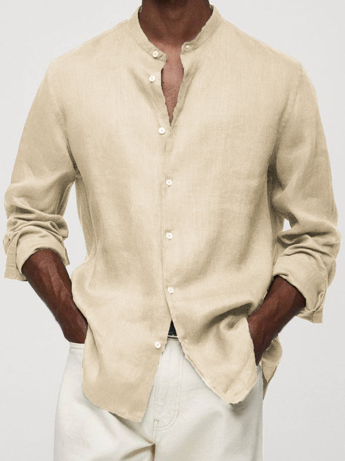 Men's Cotton And Linen Retro Stand-up Collar Daily Casual Basic Shirt