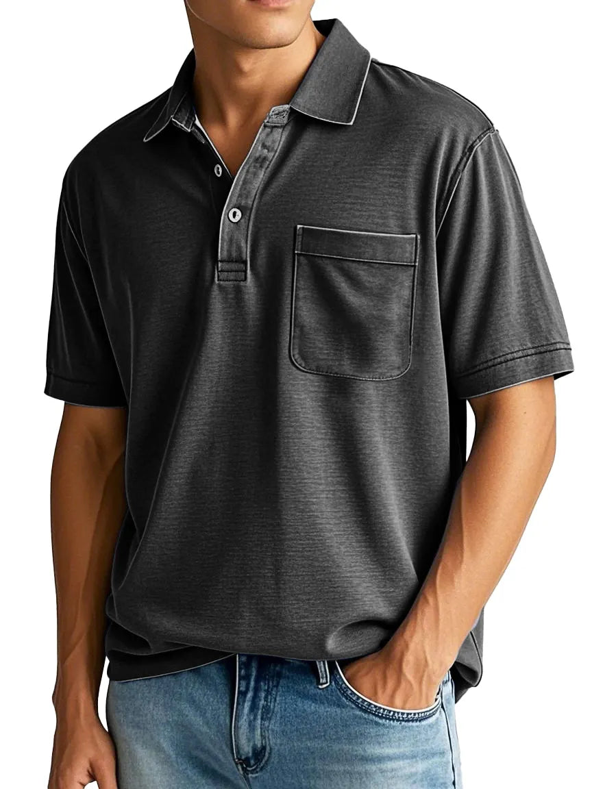 Men's Fashion Vintage Lapel Short Sleeve Pocket Polo Shirt