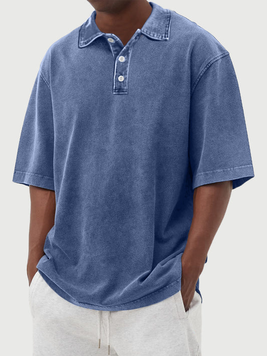 Men's washed and distressed 100% cotton daily casual POLO shirt