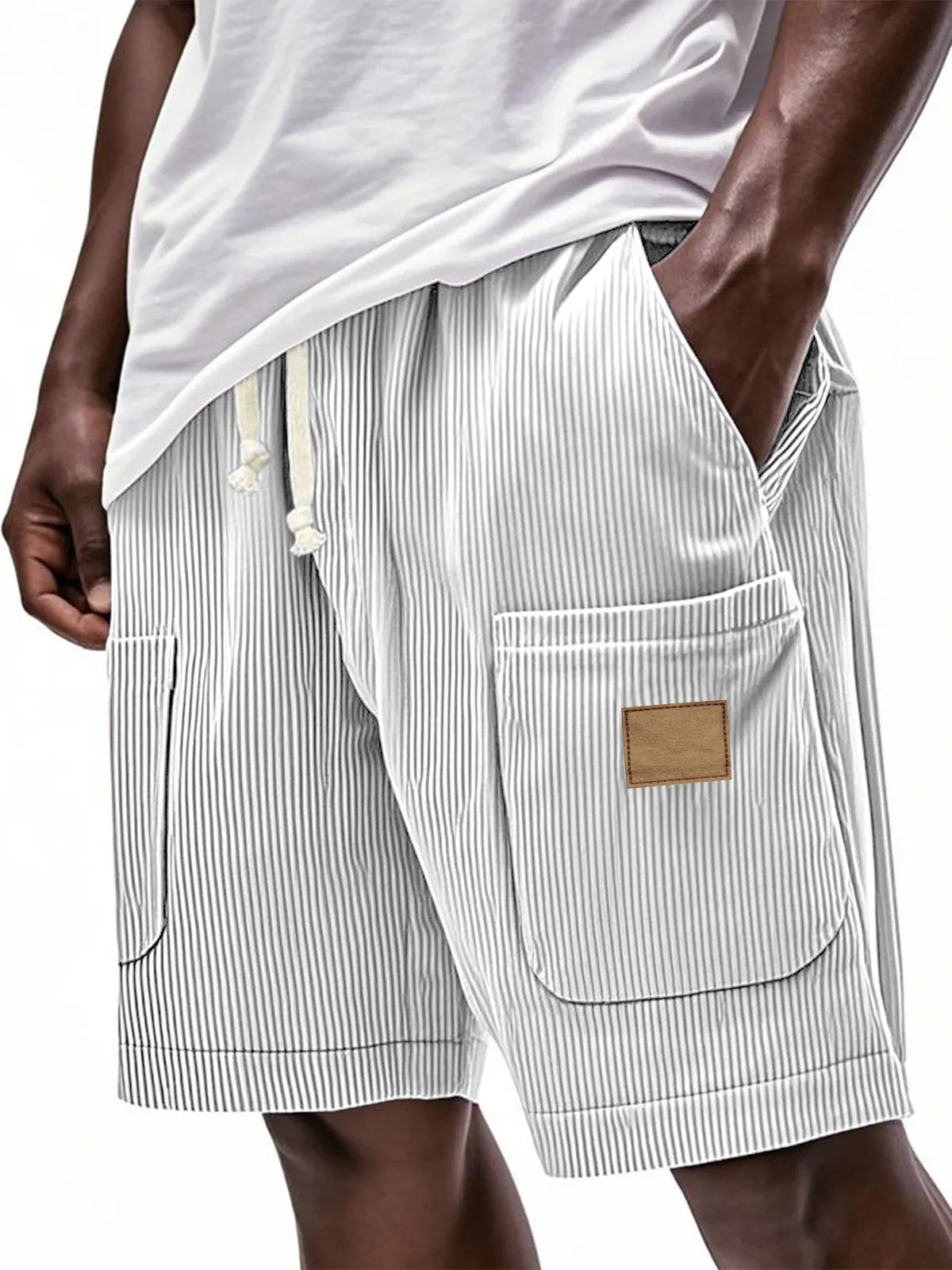 Men's Fashion Multi-Pocket Embroidered Corduroy Lace-Up Loose Holiday Casual Shorts