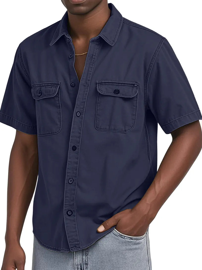 Men's Double Pocket Workwear Casual Short-sleeved Shirt
