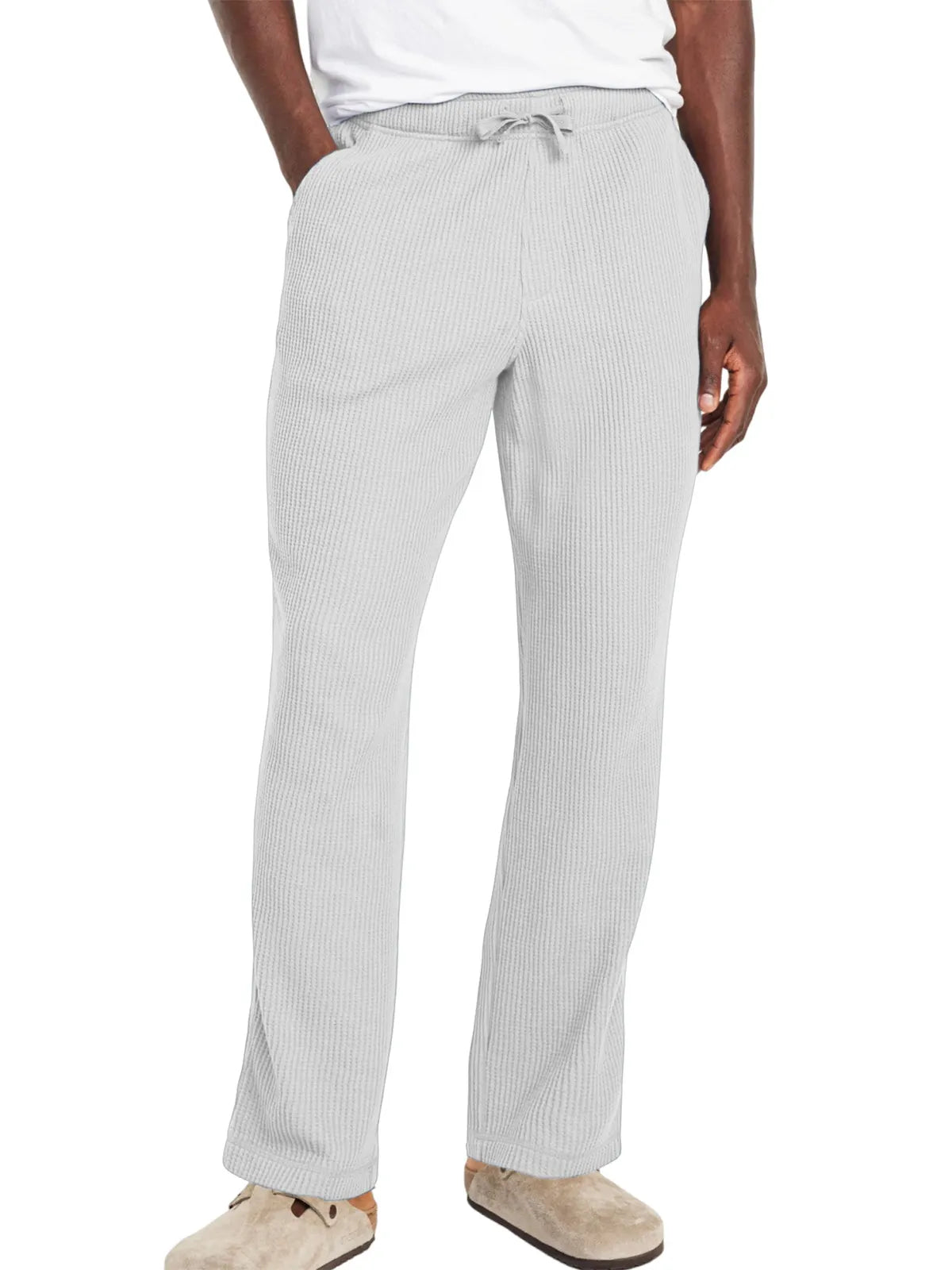 Men's Everyday Solid Color Loose Waffle Comfort Trousers
