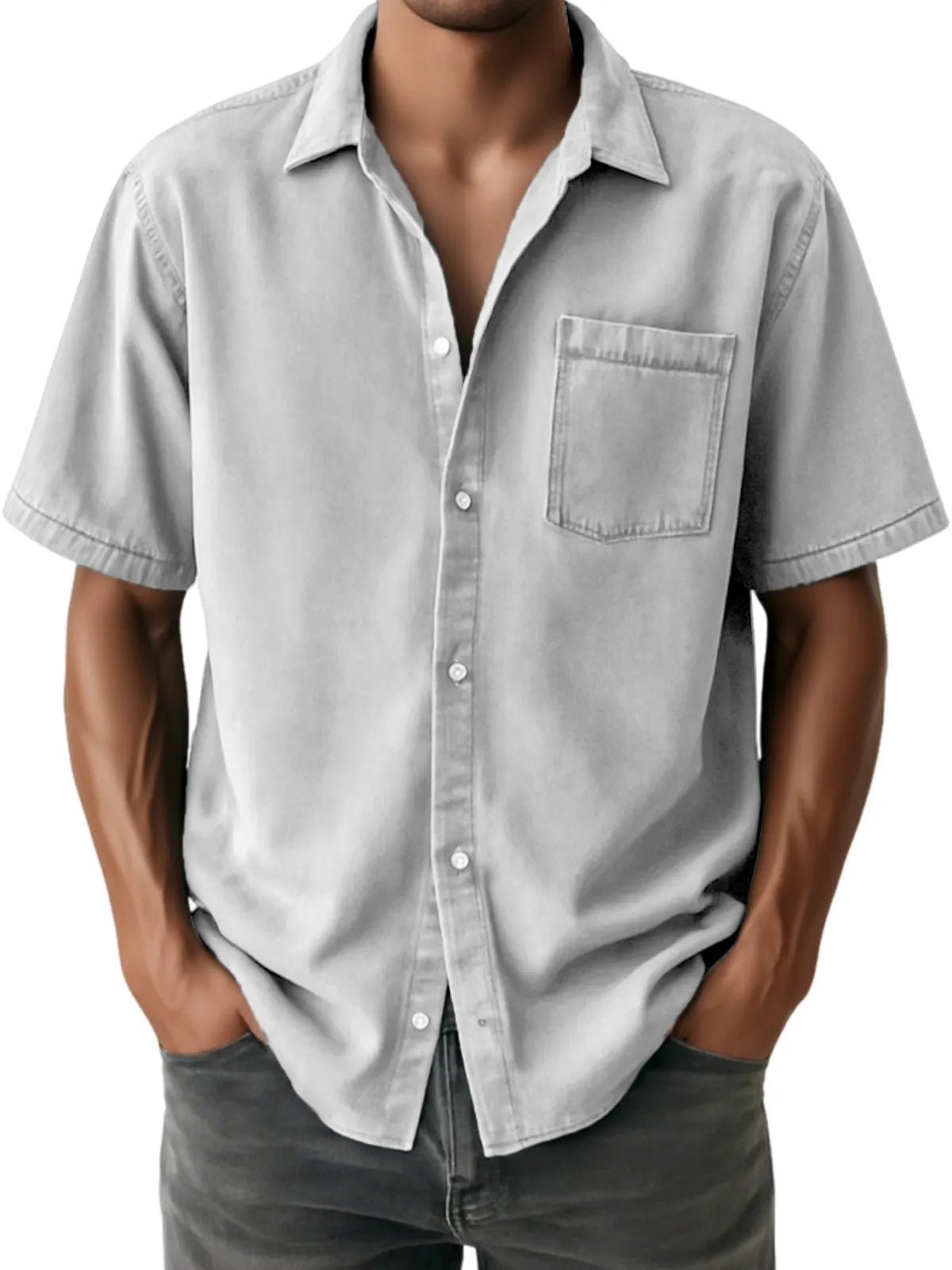Men's Distressed Soft Casual Short Sleeve Shirt With Chest Pocket