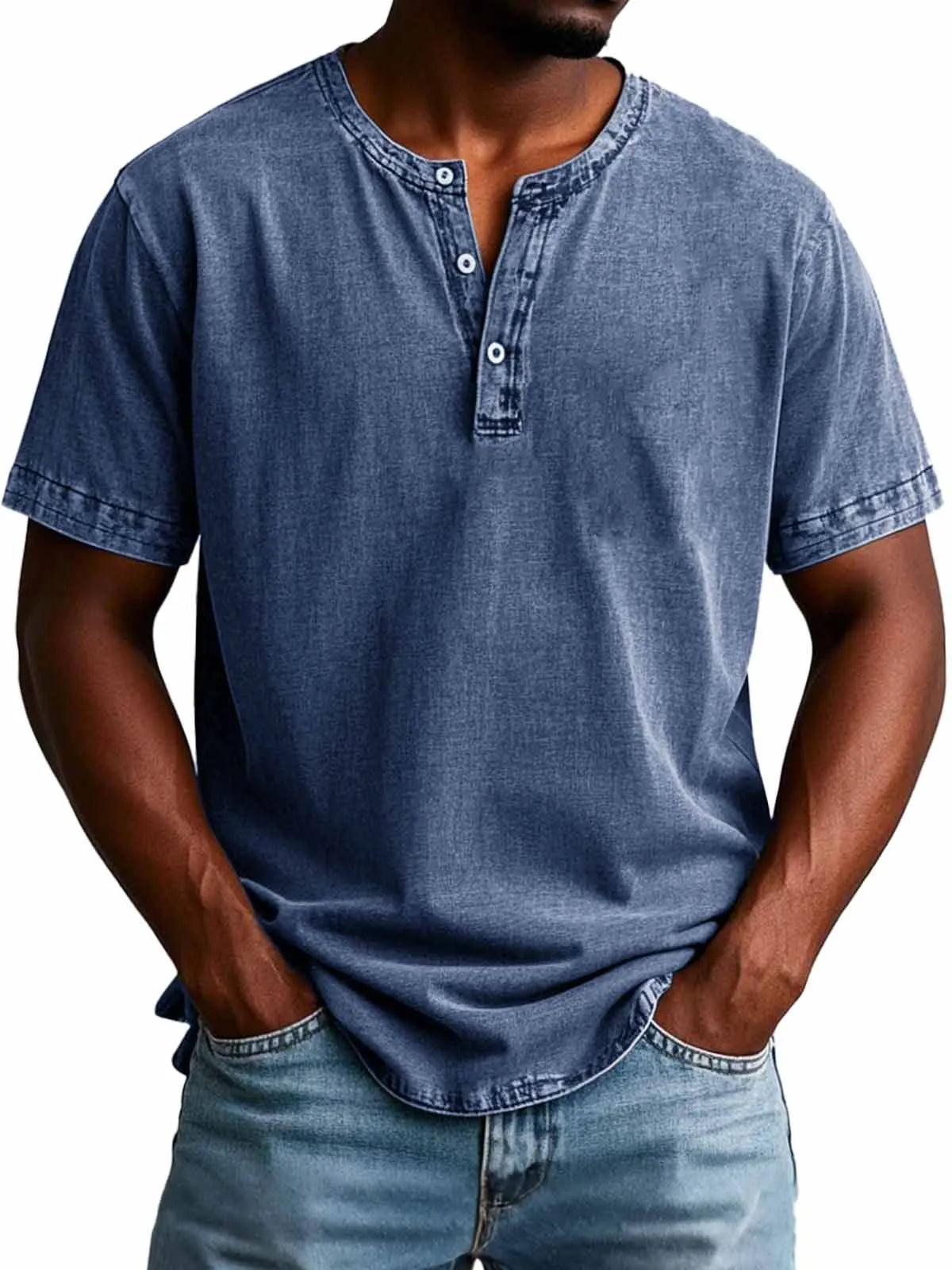 Men's Fashion Vintage Distressed Short Sleeve Henley Shirt