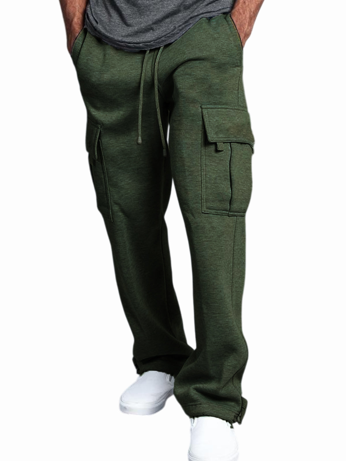 Men's Practical Multi-Pocket Retro Workwear Casual Sweatpants Elastic Waist Straight Trousers