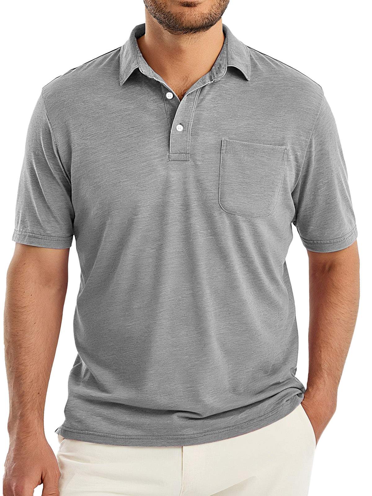 Men's Simple Solid Color Comfortable And Breathable Lapel Button Short-sleeved Polo Shirt