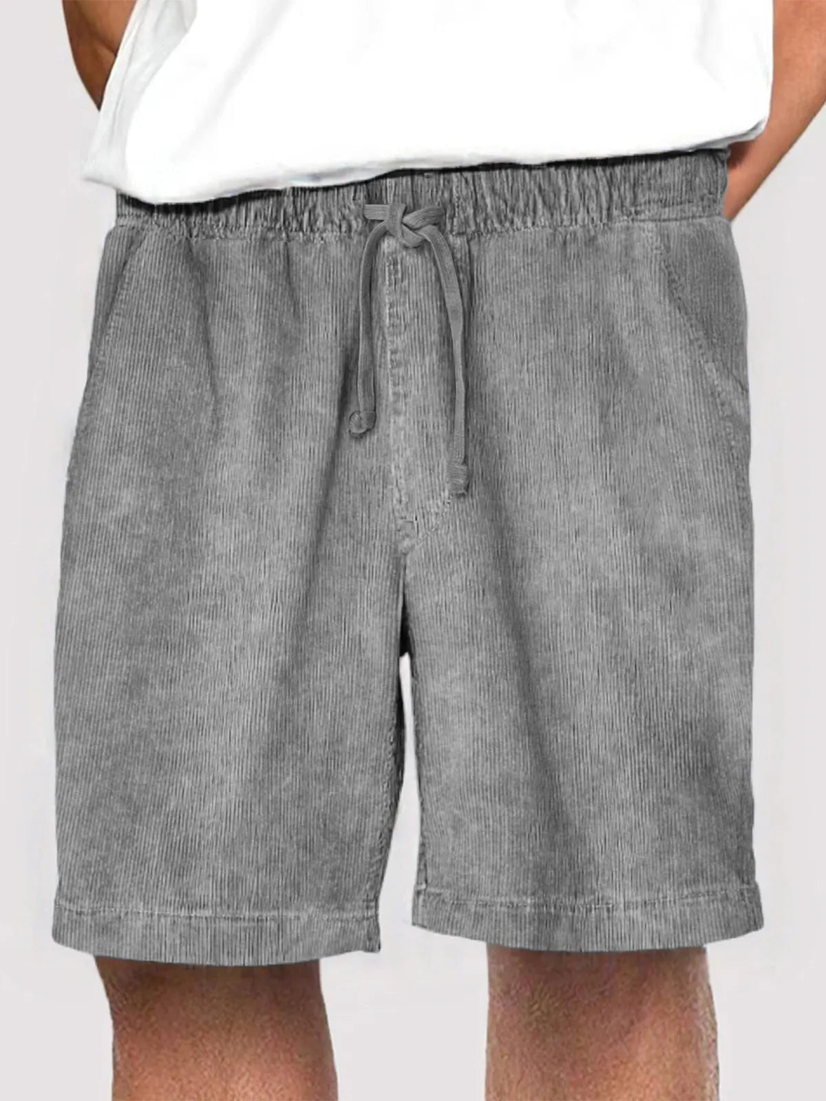 Men's Fashion Corduroy Casual Everyday Elastic Waist Drawstring Shorts With Side Pockets