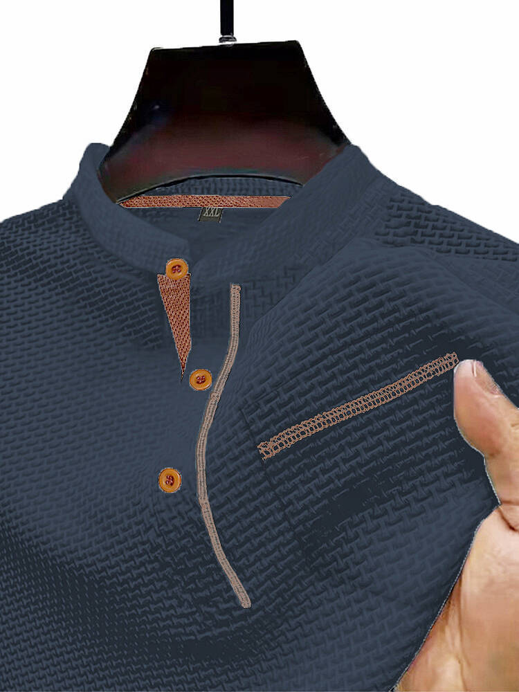 Men's Henley Collar Color Pocket Casual Short-sleeved Polo Top