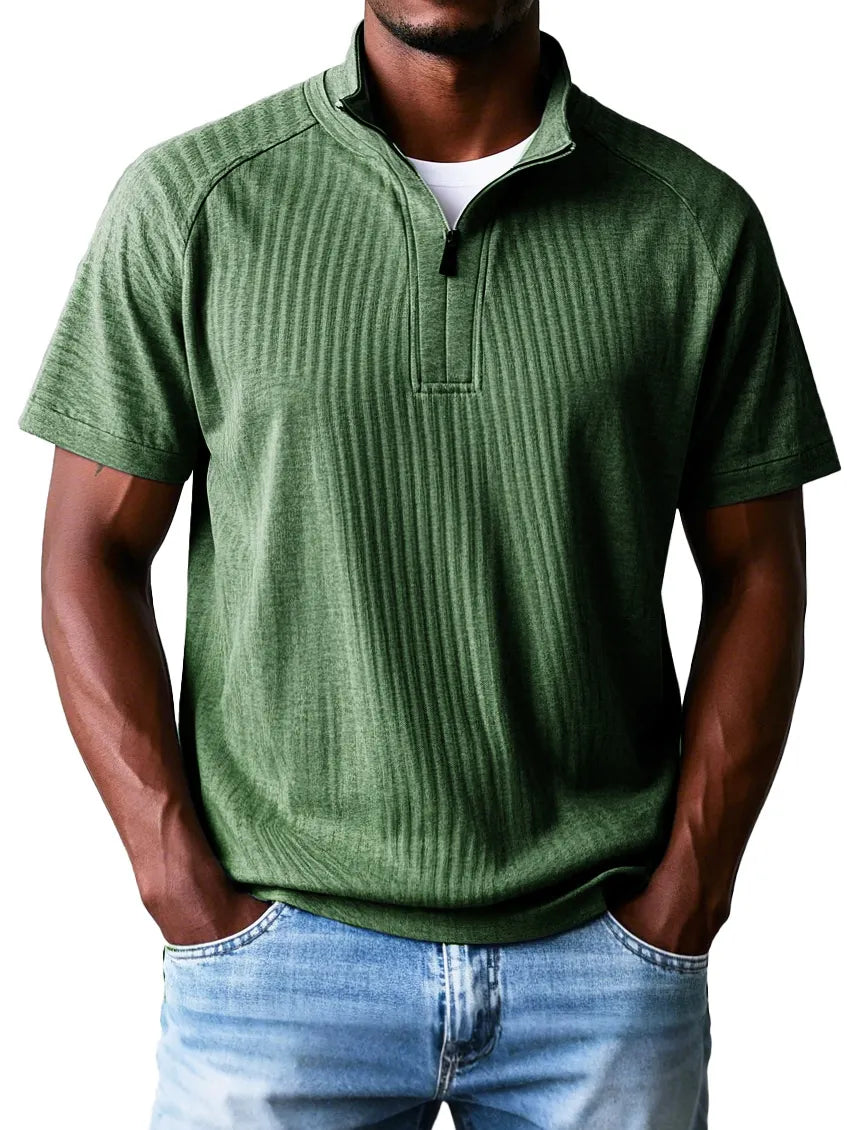 Men's Fashion Casual Raglan Zipper Short Sleeve Polo Shirt