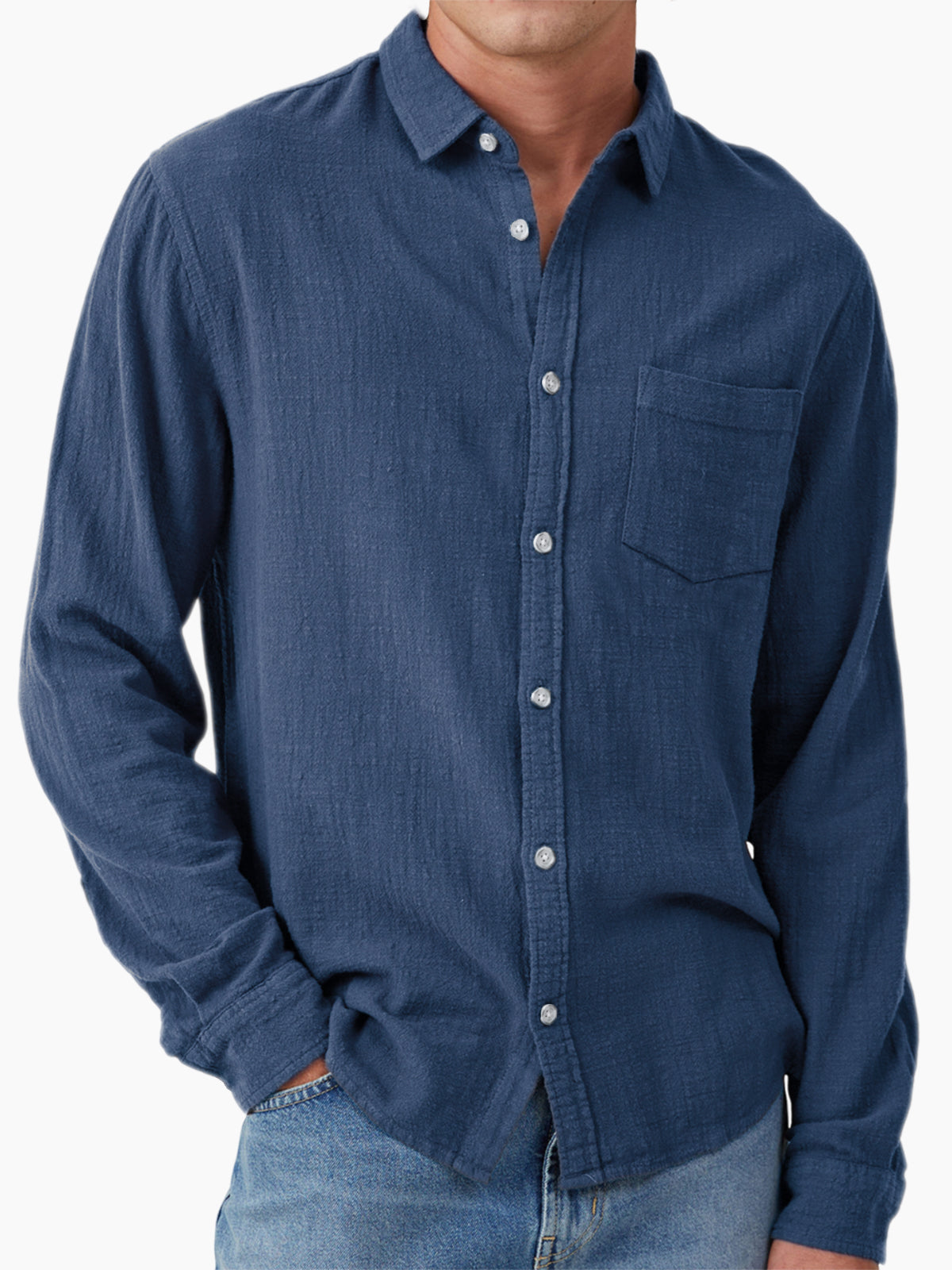 Men's Vacation Hawaiian Casual Vintage Cotton Casual Long Sleeve Shirt with Chest Pocket