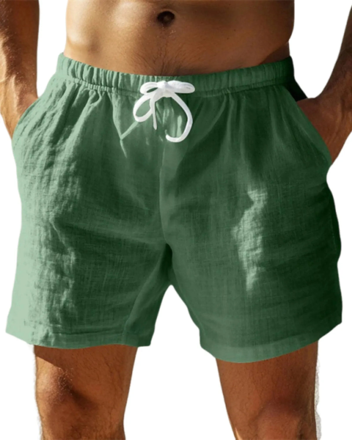 Men's 100% Cotton Beach Casual Breathable Drawstring Shorts