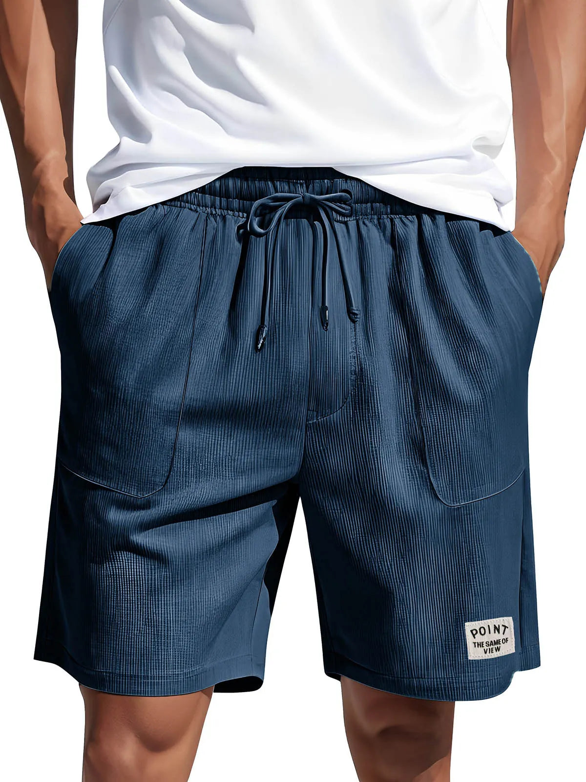Men's Fashion Casual Corduroy Logo Embroidered Pocket Lace-up Shorts