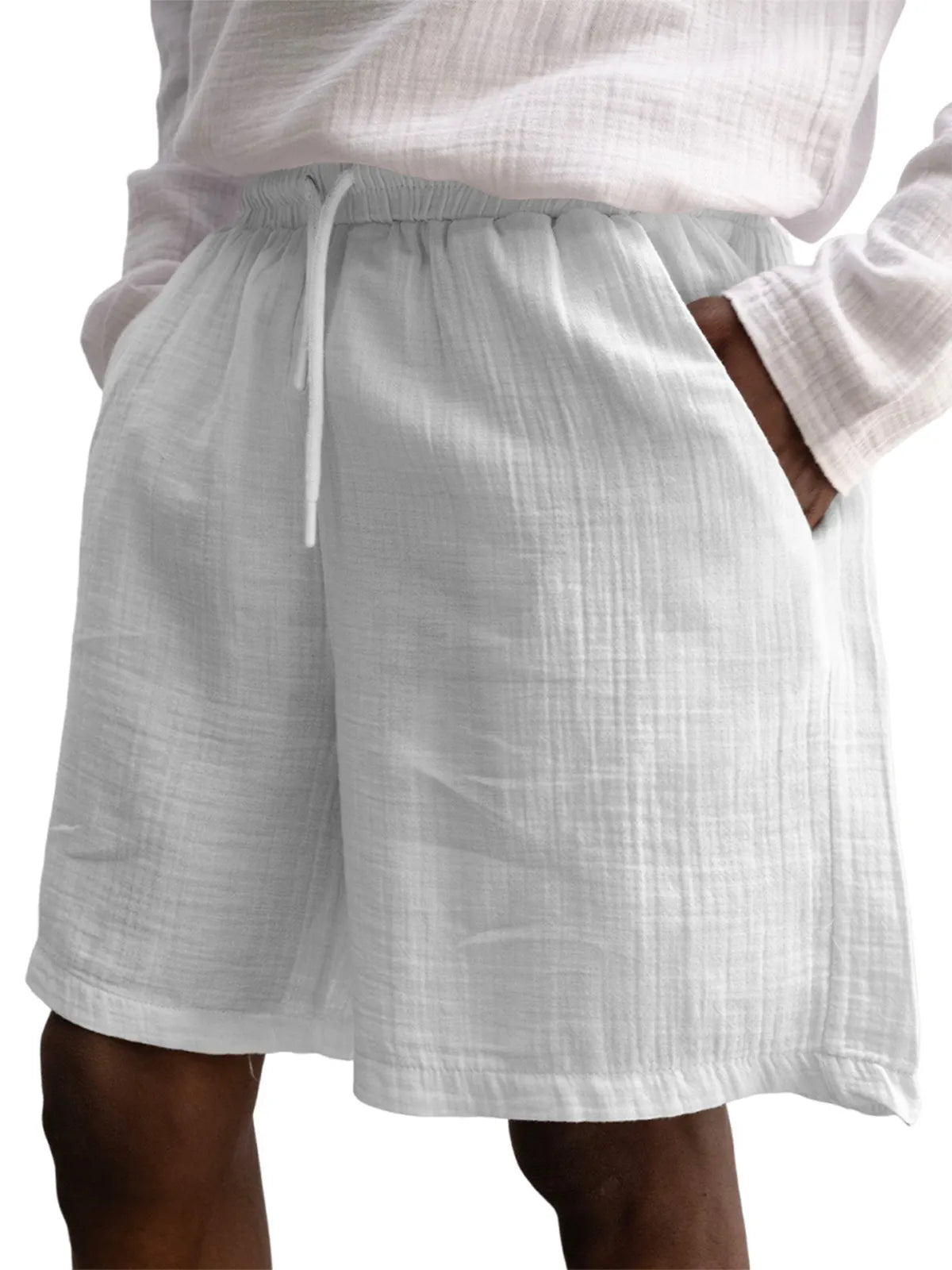 Men's Stylish Muslin Linen Lace Up Casual Shorts