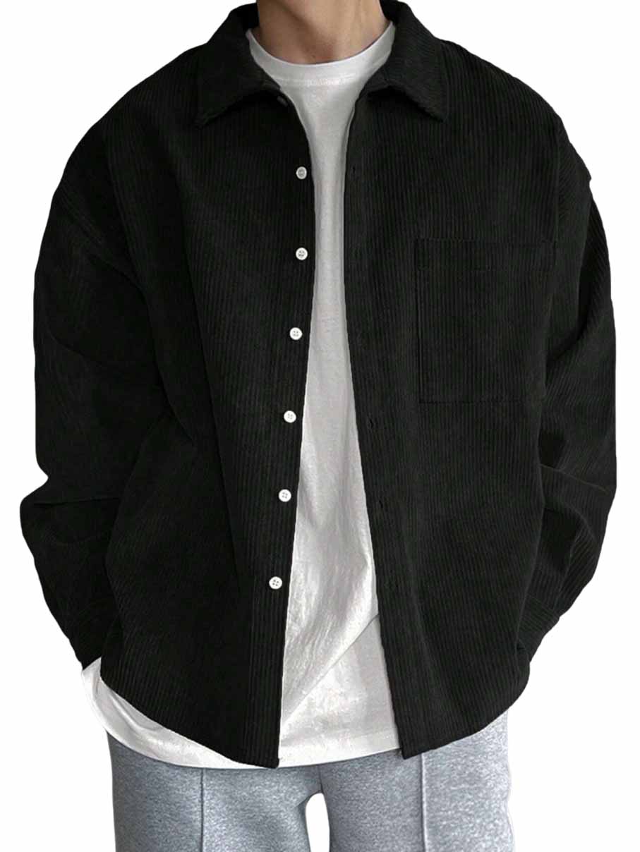 Men's Casual Fashion Pocket Corduroy Fabric Long Sleeve Shirt
