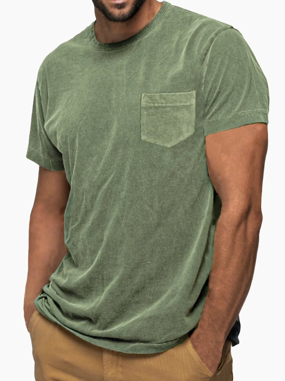 Men's Vintage Distressed Soft Cotton Short Sleeve Basic T-Shirt with Chest Pocket