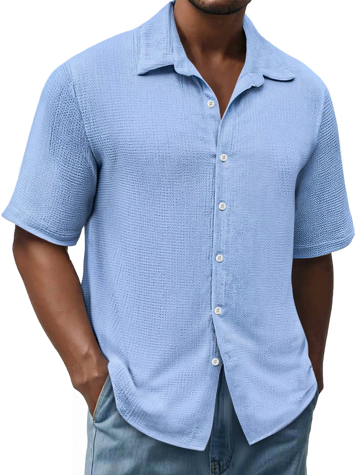 Men's Daily Texture Casual Lapel Comfortable Short Sleeve Shirt