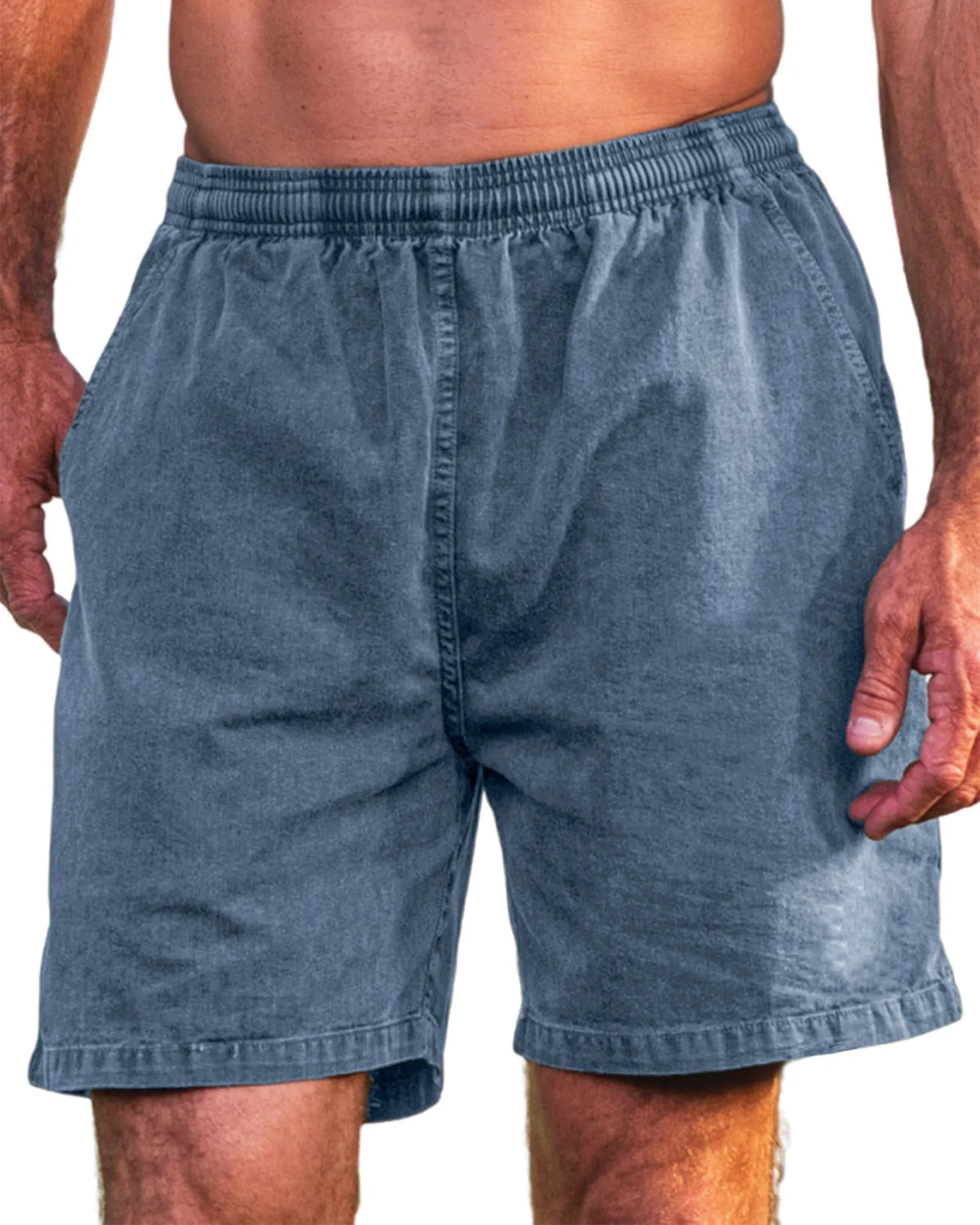 Men's Stylish Cotton Dyed Everyday Casual Elastic Waist Shorts With Side Pockets