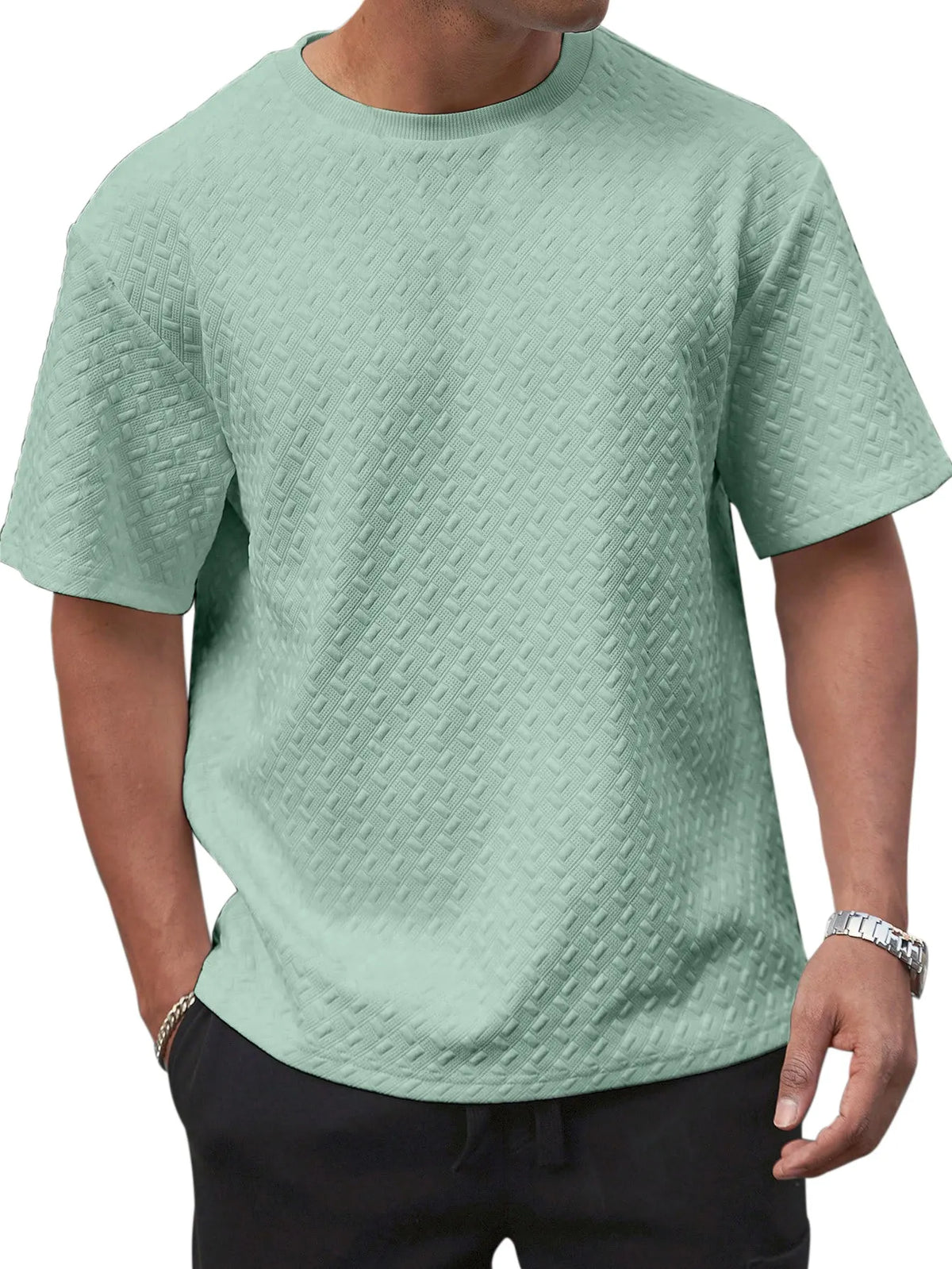Men's Summer Simple Solid Color Texture Loose Round Neck Short-sleeved T-shirt