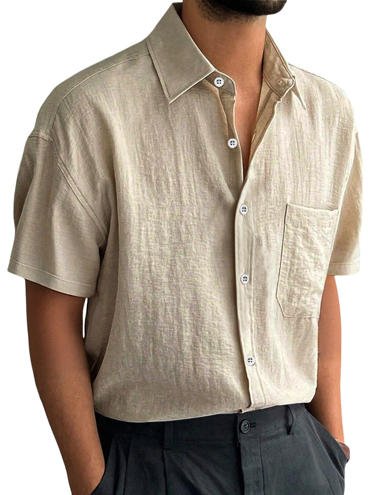 Men's Everyday Casual Lapel Pocket Comfort Short Sleeve Shirt