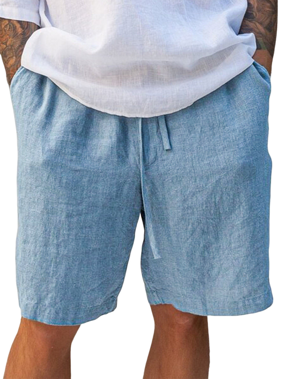 Men's Linen Comfort Lace-Up Everyday Casual Shorts with Side Pockets