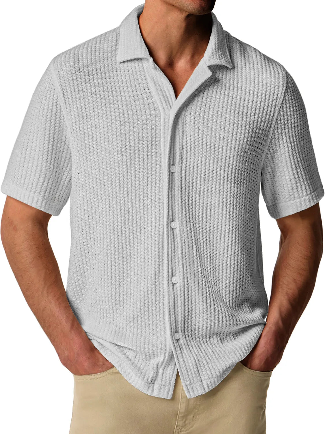 Men's Daily Texture Lapel Casual Comfort Short Sleeve Shirt