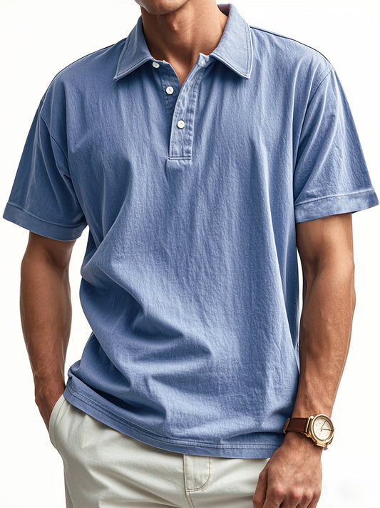 Men's Retro Washed Distressed Button Lapel Casual POLO Shirt