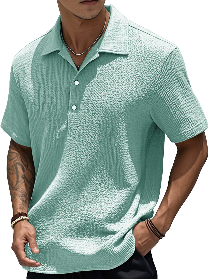 Men's Fashion Retro Pleated Fabric Short-sleeved Polo Shirt