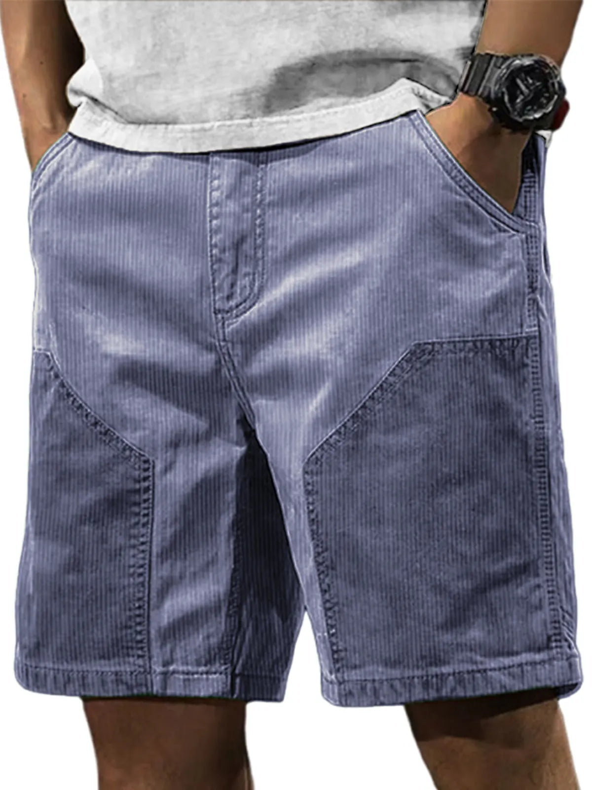 Men's Stylish Retro Corduroy Contrasting Casual Loose Cargo Shorts